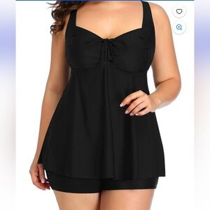 Plus Size 2 Piece Ruffle Bathing Suit Drawstring Tank with Boyshorts